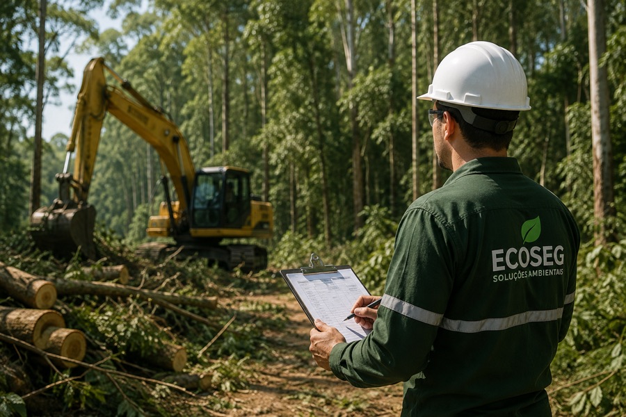 Engenheiro florestal em área de supressão de vegetação