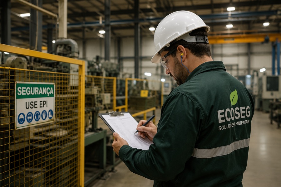 Técnico de segurança em vistoria industrial